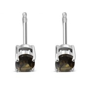 5x7mm Oval Prong-Set Smoky Quartz Stone Sterling Silver Stud Earrings - e446